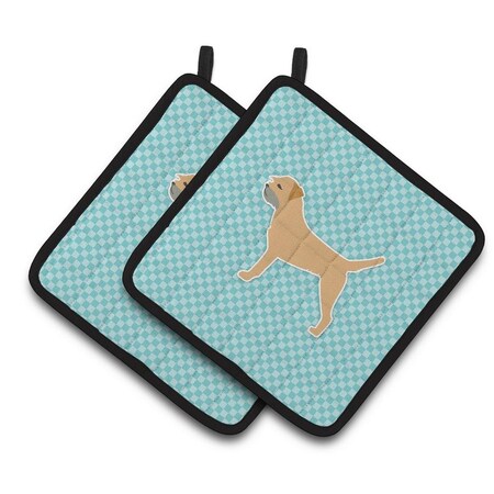 Carolines Treasures Border Terrier Checkerboard Blue Pair of Pot Holders BB3689PTHD